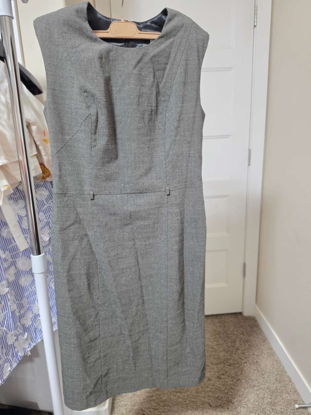 Cleo Sheath Dress Gray Sleeveless Midi Size 8